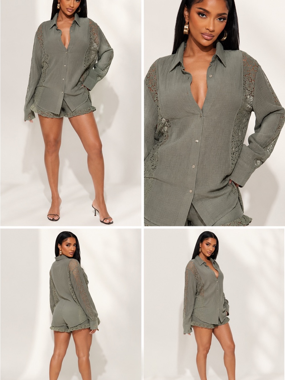 Fashion Nova Olive Green Lace-Trim Shorts
